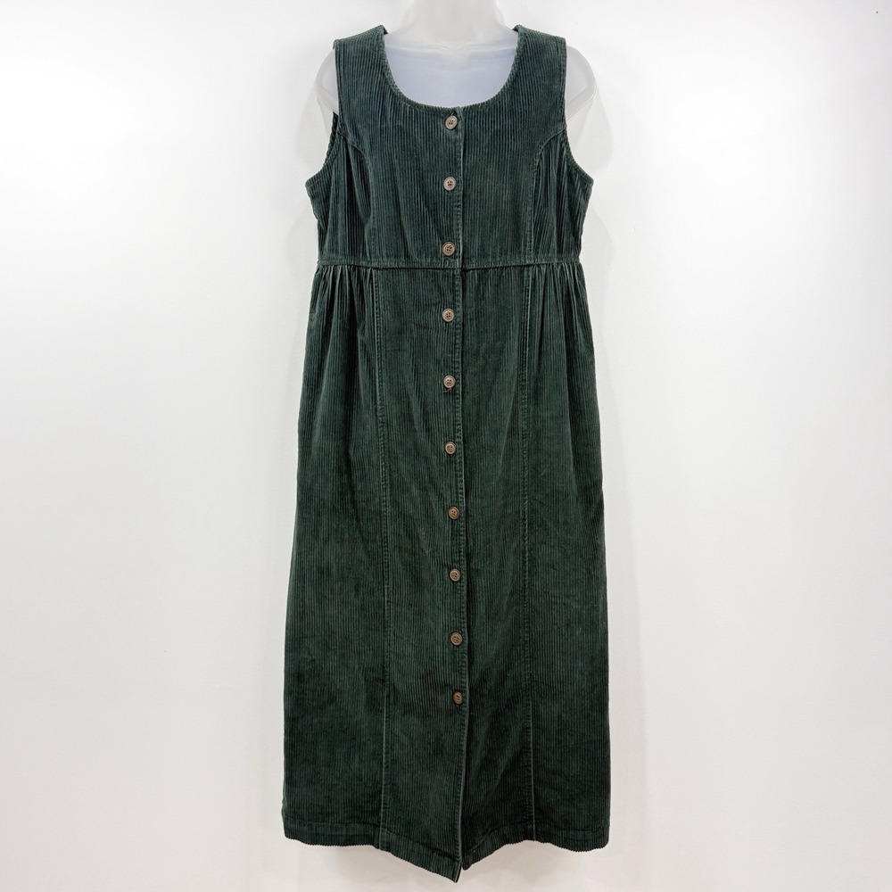 VTG 90s Eddie Bauer Corduroy Jumper Dress S Wide Whale Country Mori Kei Cottage